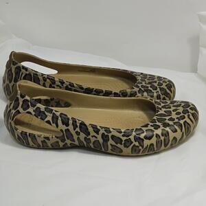 Crocs Women's Size 7 Leopard Animal Print Kadee Ballet Flats Slip On Shoes 11710